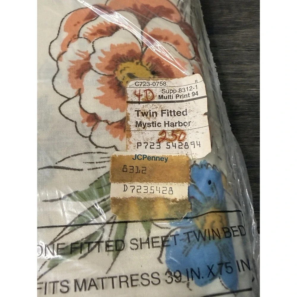 Vintage NOS JCPenney Percale Twin Size Fitted Bed Sheet Floral Mystic Harbor